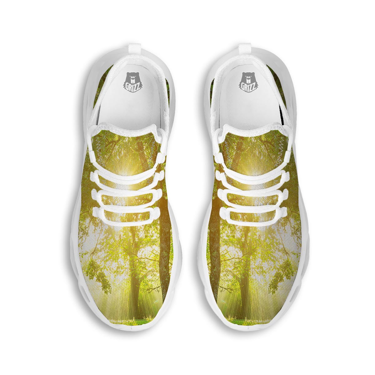 Forest Sunrise Print White Running Shoes-grizzshop
