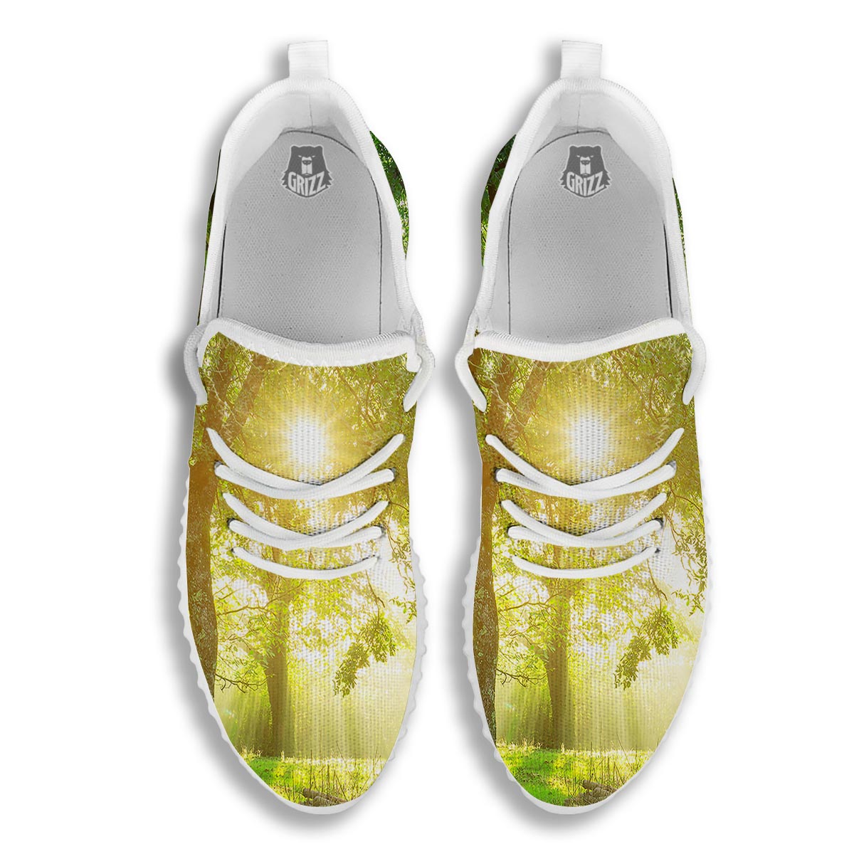 Forest Sunrise Print White Walking Shoes-grizzshop