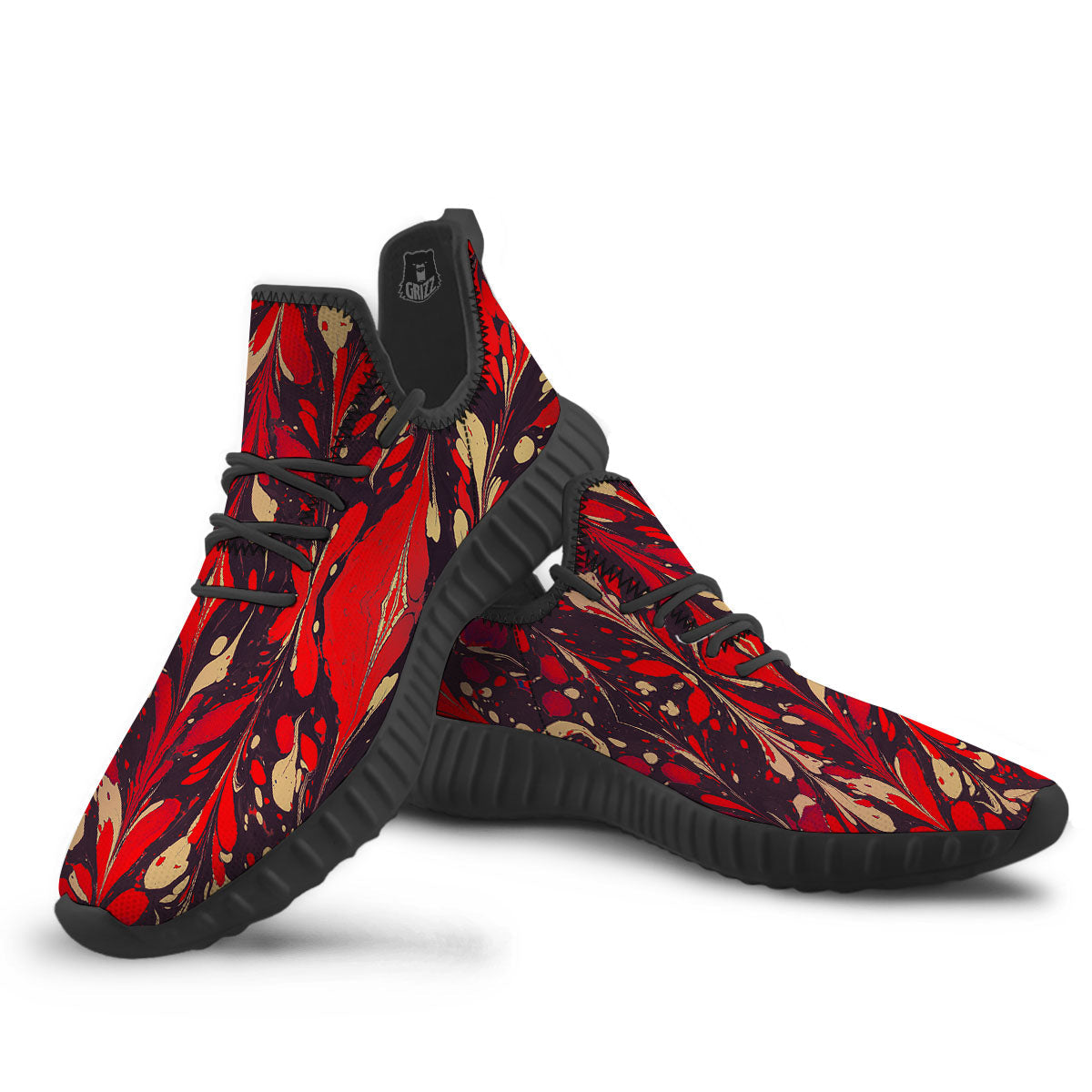 Formed Psychedelic Print Pattern Black Walking Shoes-grizzshop
