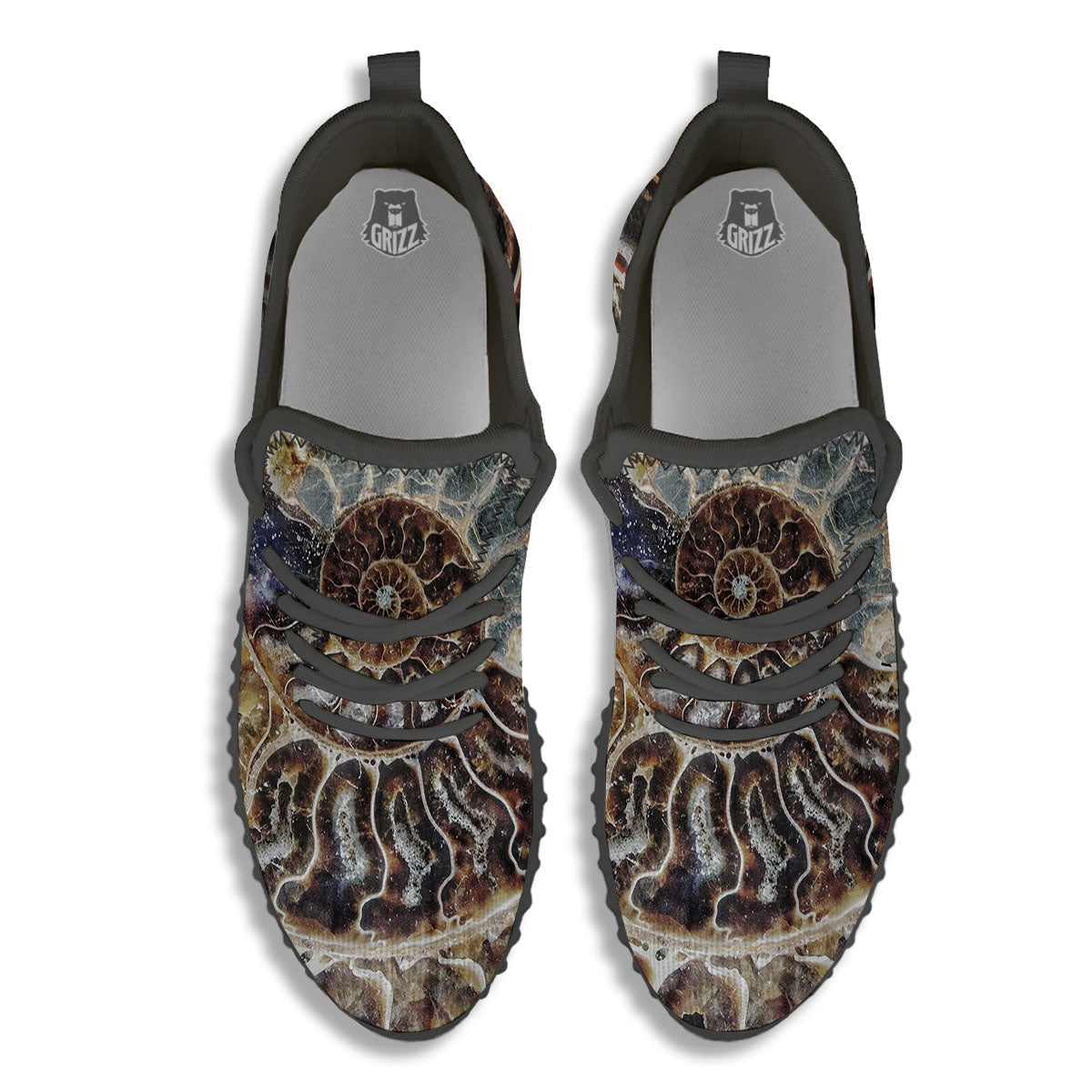 Fossil Ammonite Print Black Walking Shoes-grizzshop