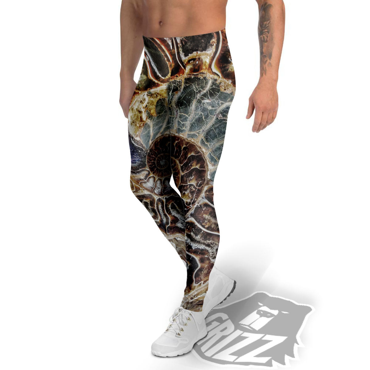 Fossil Ammonite Print Men's Leggings-grizzshop