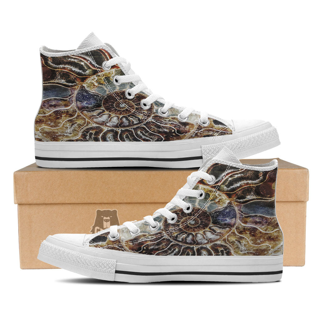Fossil Ammonite Print White High Top Shoes-grizzshop