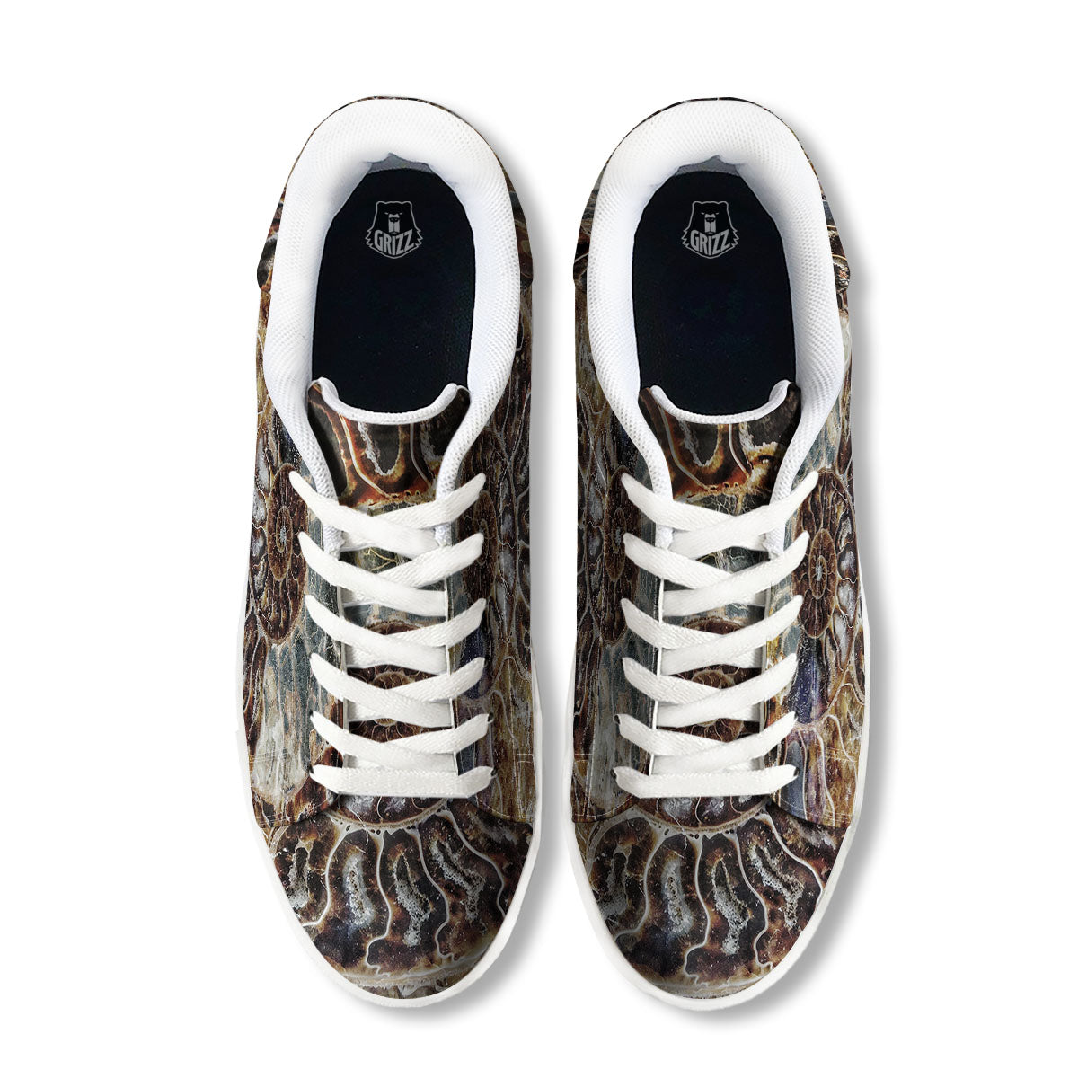Fossil Ammonite Print White Low Top Sneakers-grizzshop