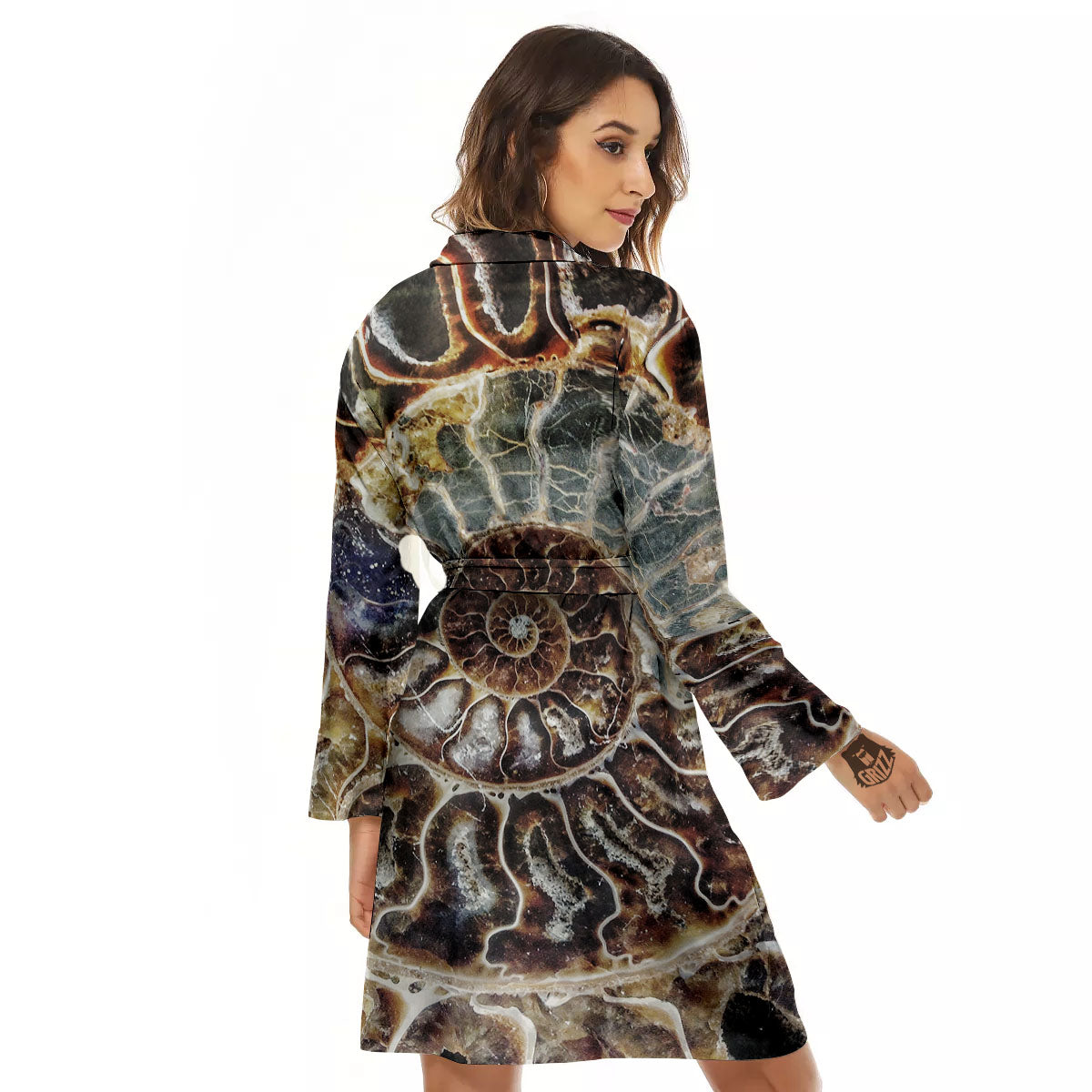 Fossil Ammonite Print Women's Robe-grizzshop
