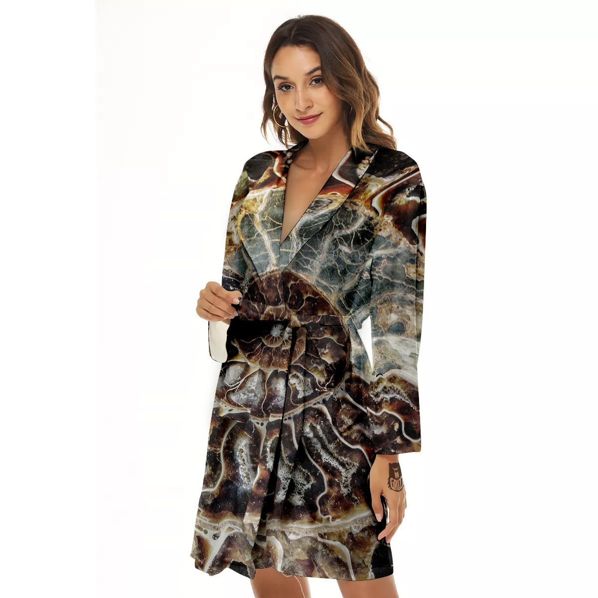 Fossil Ammonite Print Women's Robe-grizzshop