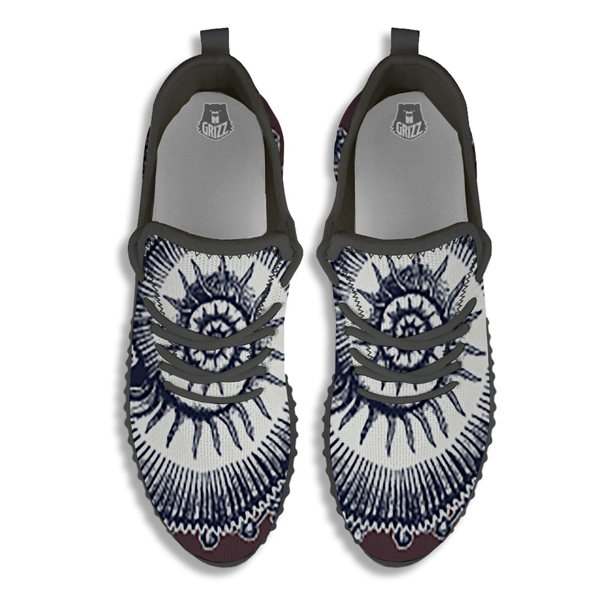 Fossil Ammonite Shell Print Black Walking Shoes-grizzshop