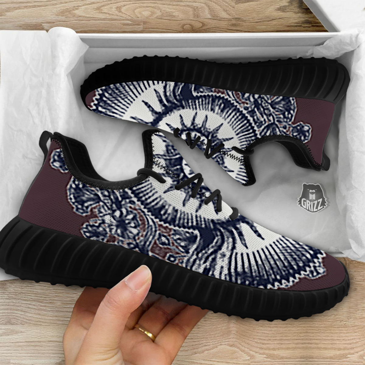 Fossil Ammonite Shell Print Black Walking Shoes-grizzshop
