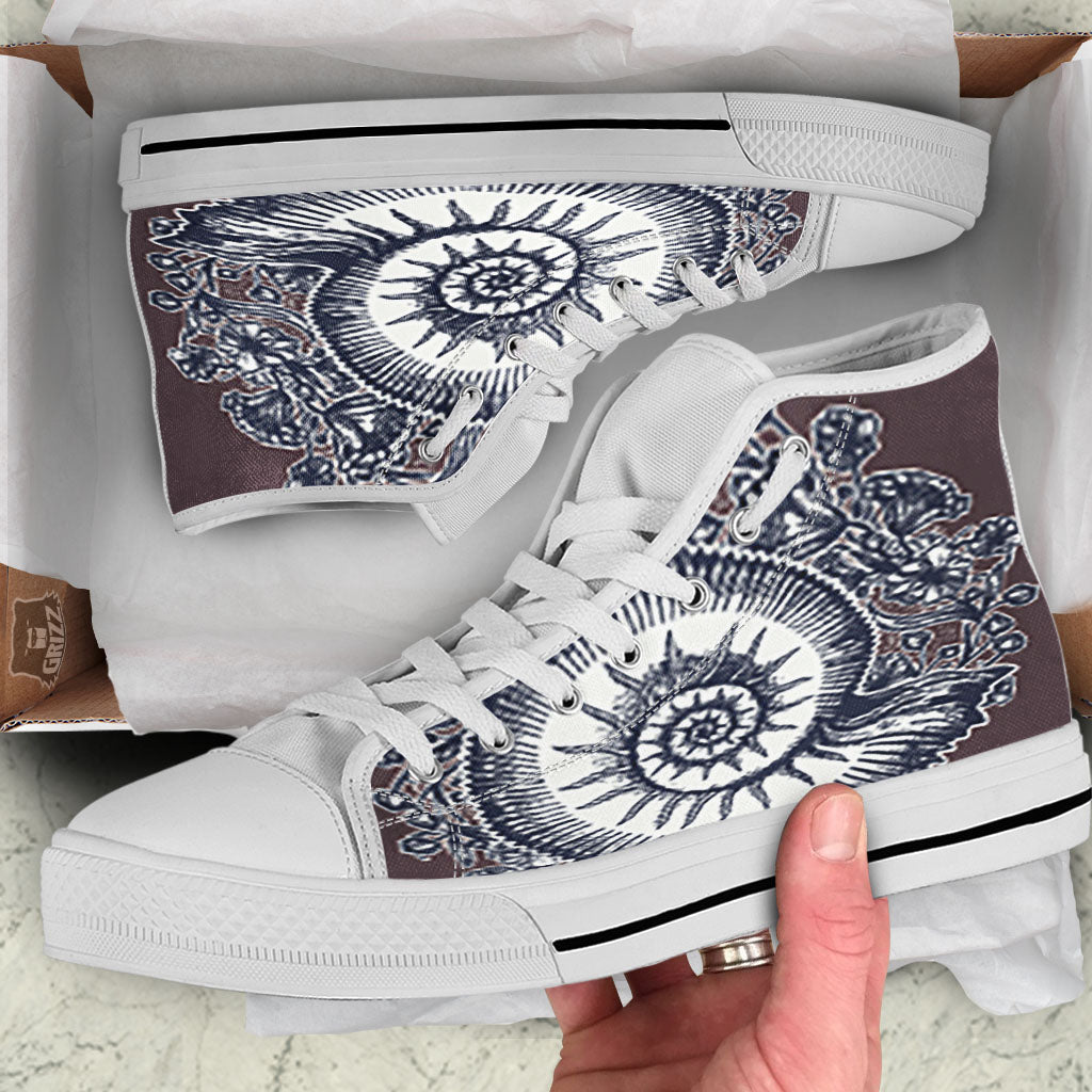 Fossil Ammonite Shell Print White High Top Shoes-grizzshop