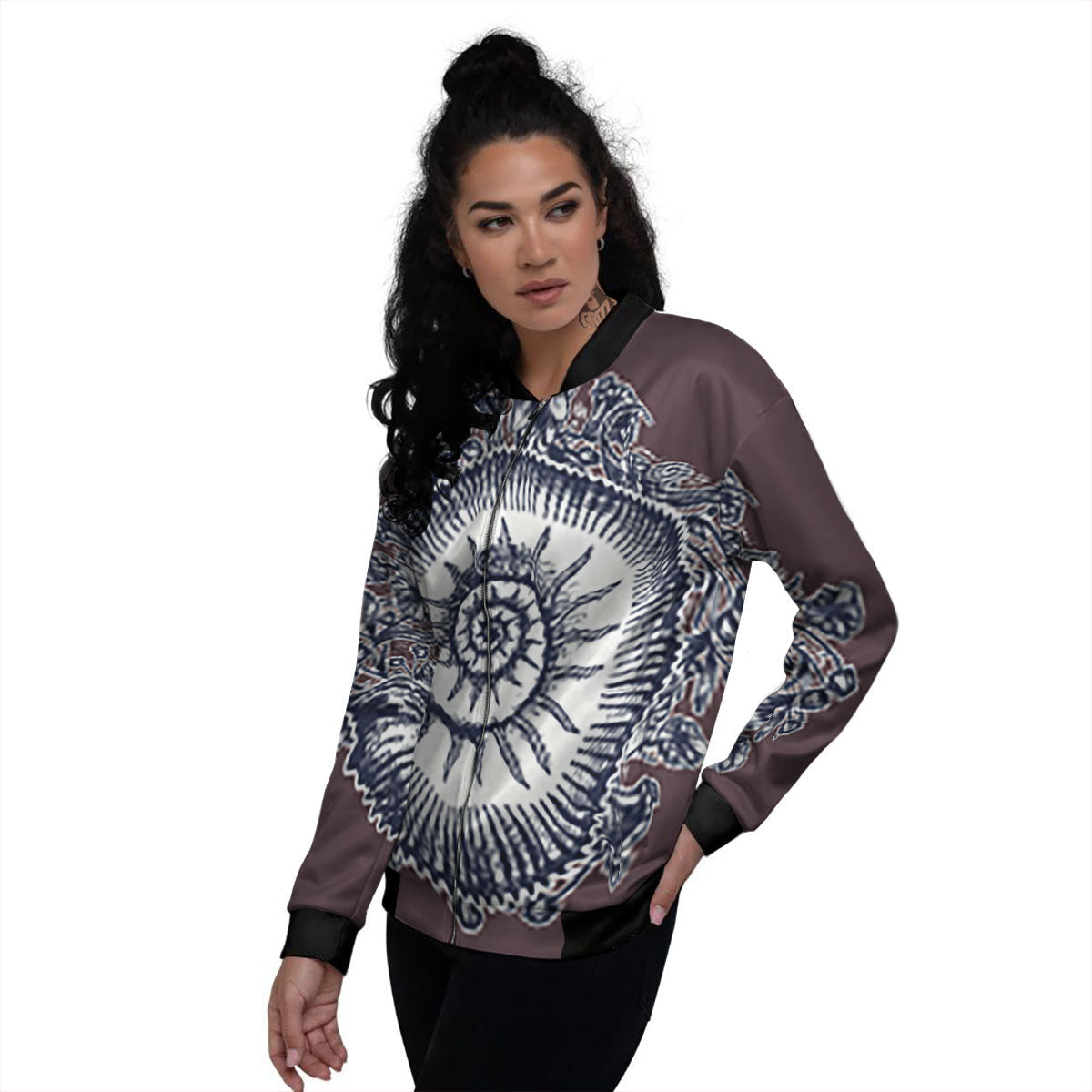 Fossil Ammonite Shell Print Women's Bomber Jacket-grizzshop