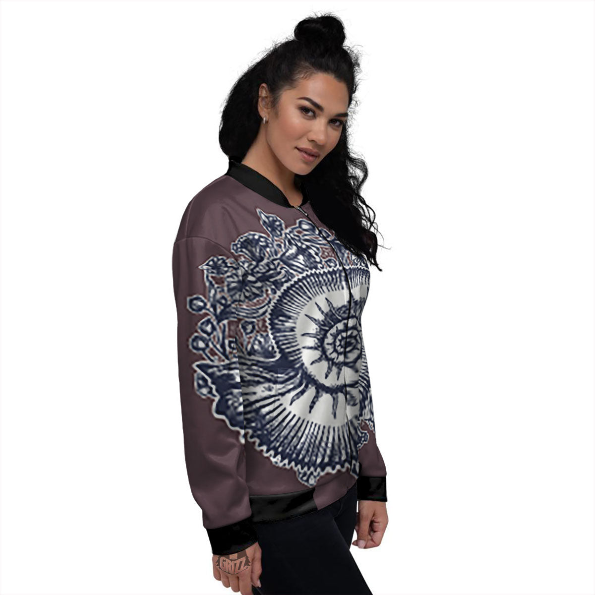 Fossil Ammonite Shell Print Women's Bomber Jacket-grizzshop