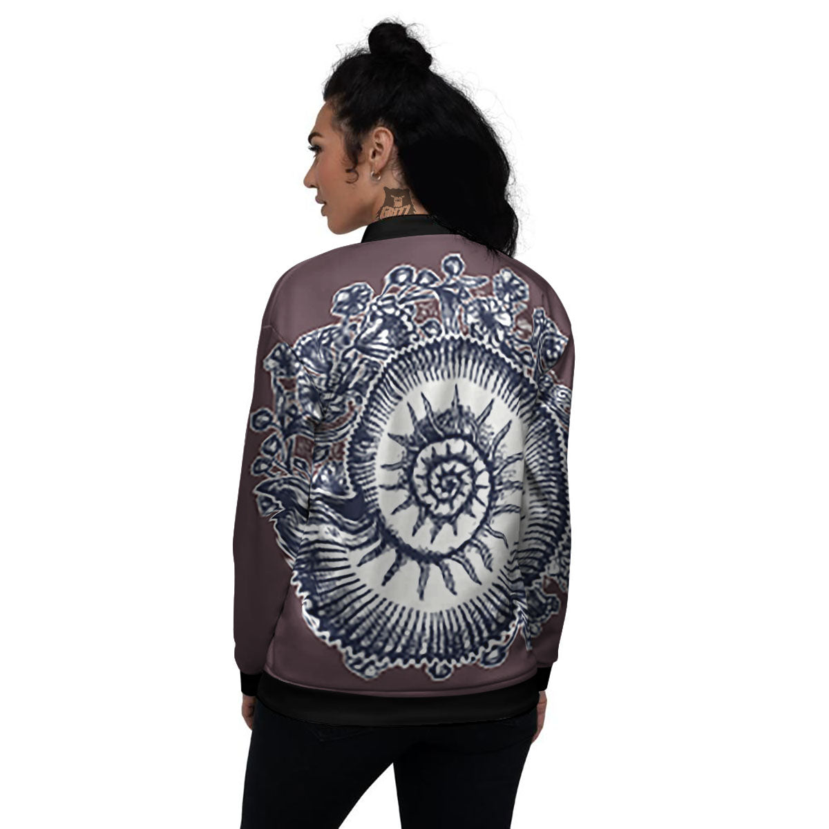 Fossil Ammonite Shell Print Women's Bomber Jacket-grizzshop
