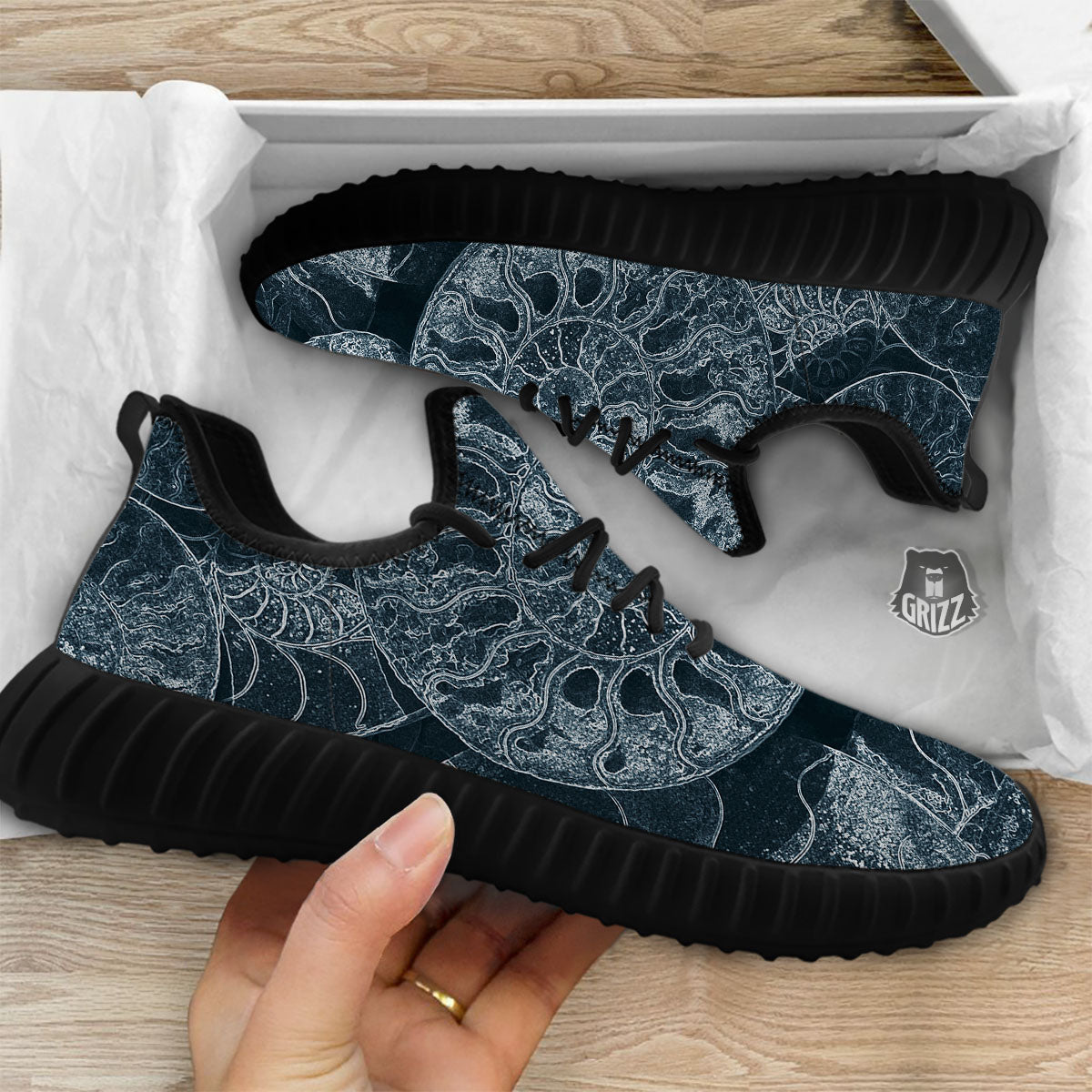 Fossil Ammonoidea Print Black Walking Shoes-grizzshop