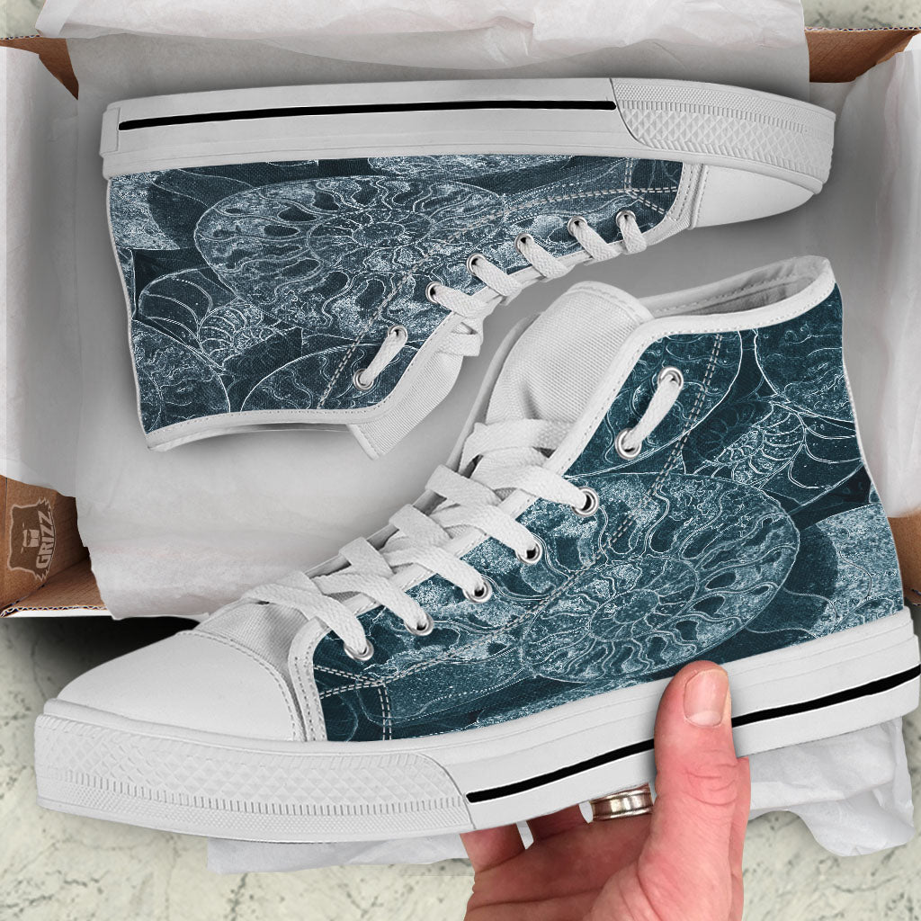 Fossil Ammonoidea Print White High Top Shoes-grizzshop