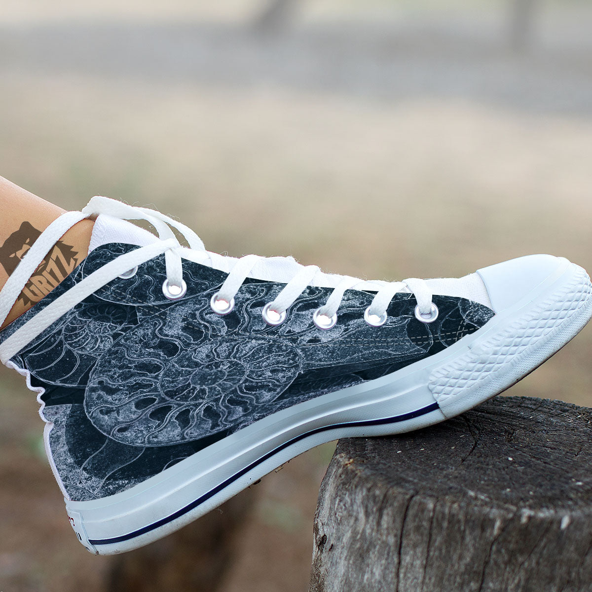 Fossil Ammonoidea Print White High Top Shoes-grizzshop
