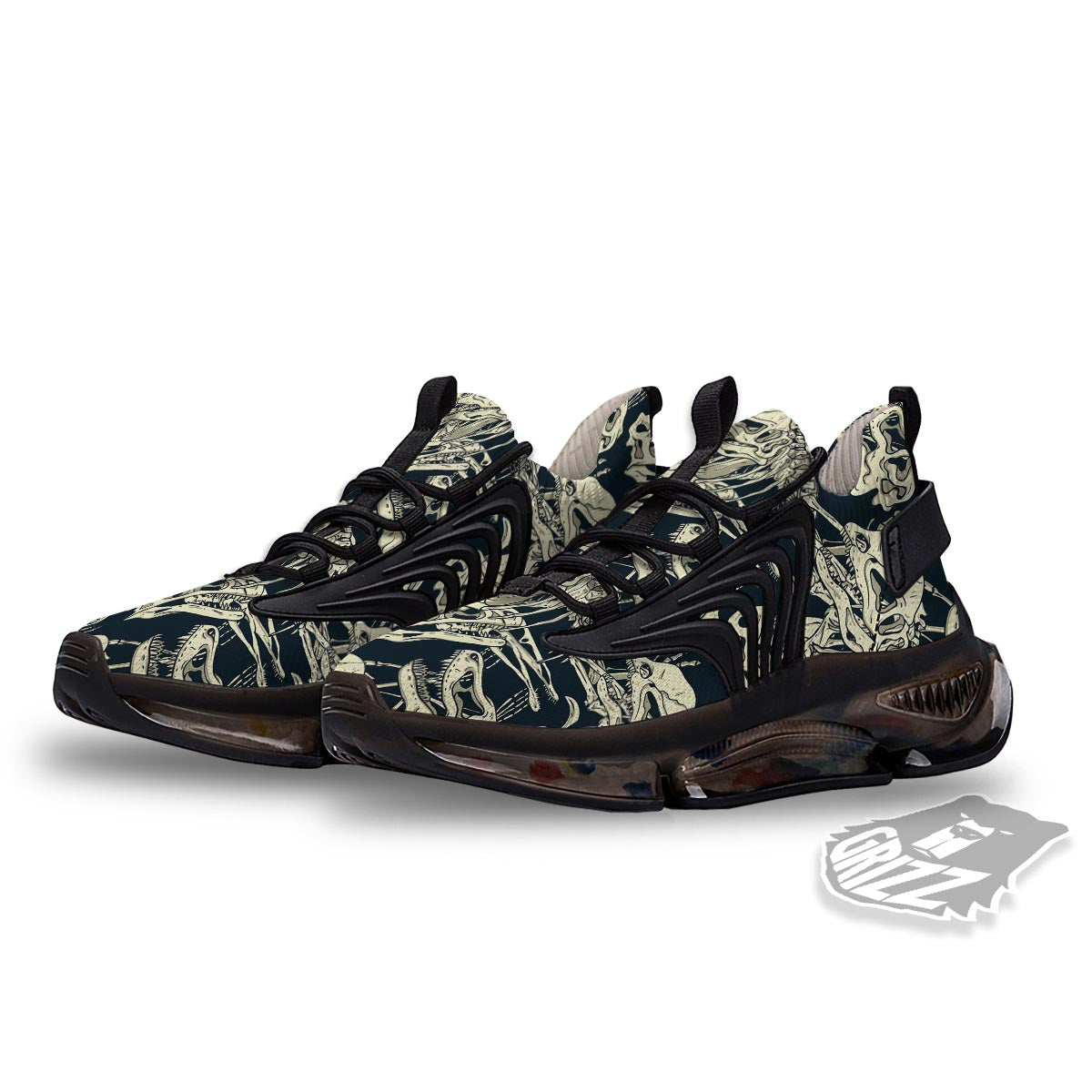 Fossil Dino And T Rex Print Pattern Black Gym Shoes-grizzshop