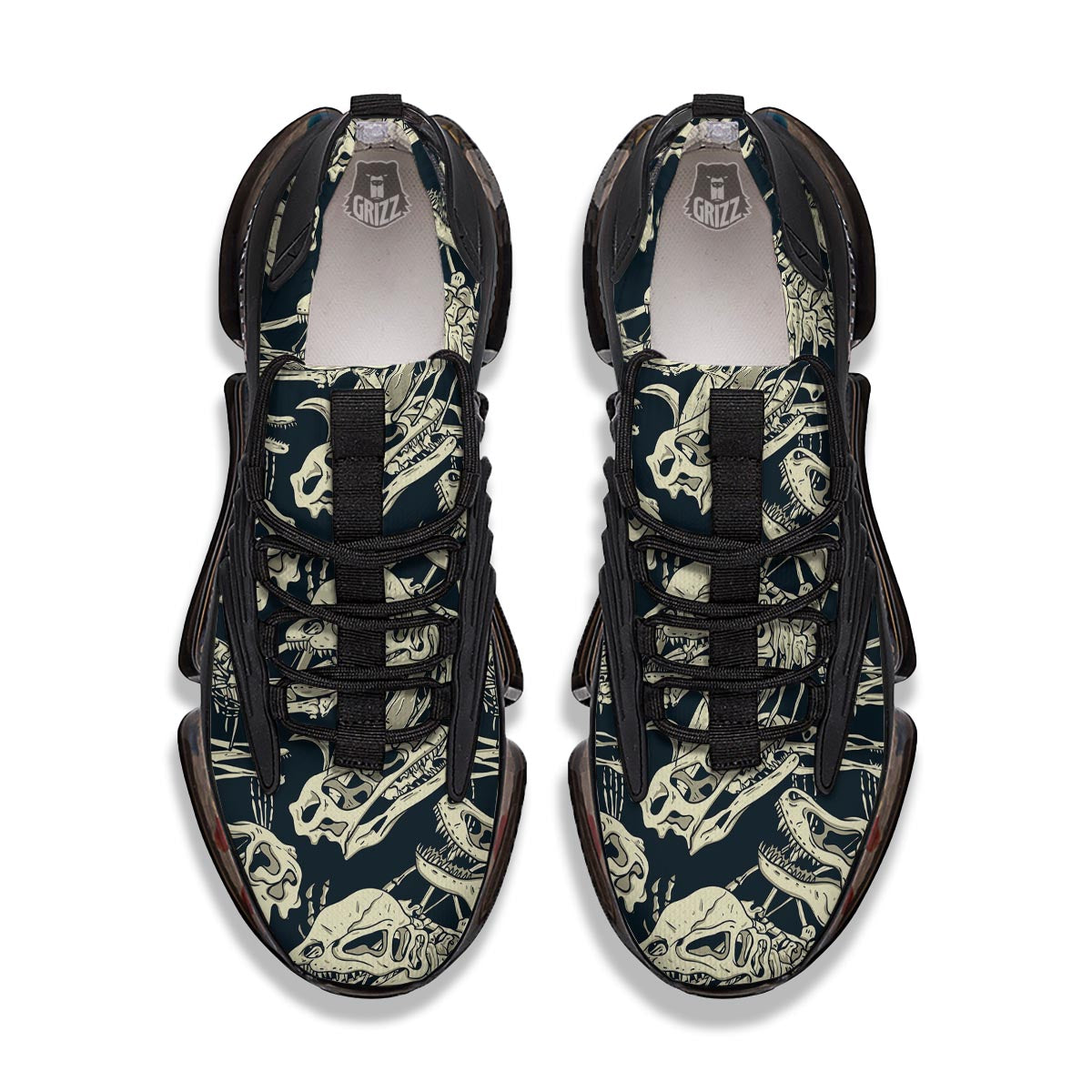 Fossil Dino And T Rex Print Pattern Black Gym Shoes-grizzshop