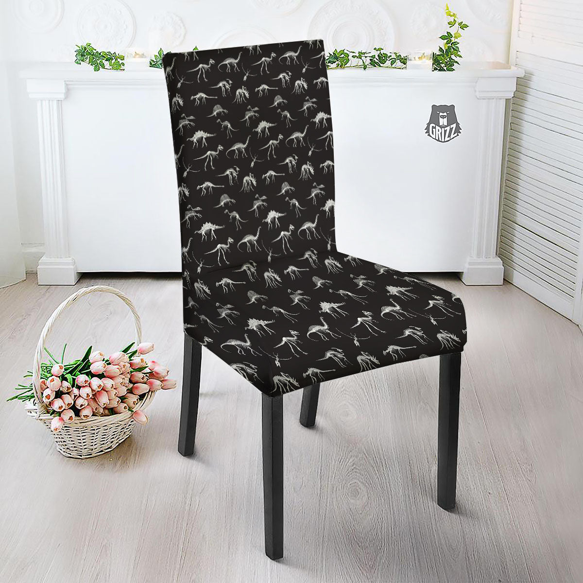 Fossil Dino Skeleton Print Pattern Dining Chair Slipcover-grizzshop