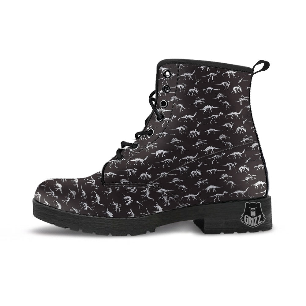 Fossil Dino Skeleton Print Pattern Leather Boots-grizzshop