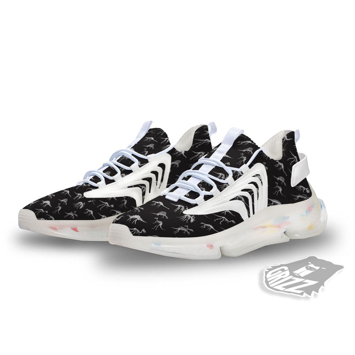 Fossil Dino Skeleton Print Pattern White Gym Shoes-grizzshop