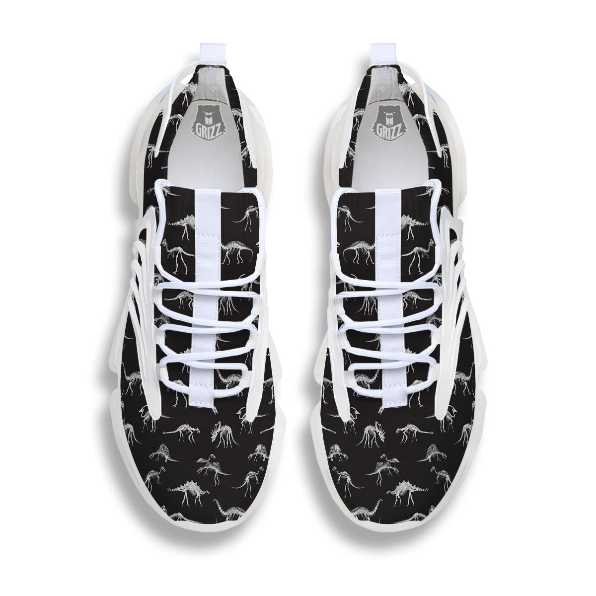 Fossil Dino Skeleton Print Pattern White Gym Shoes-grizzshop