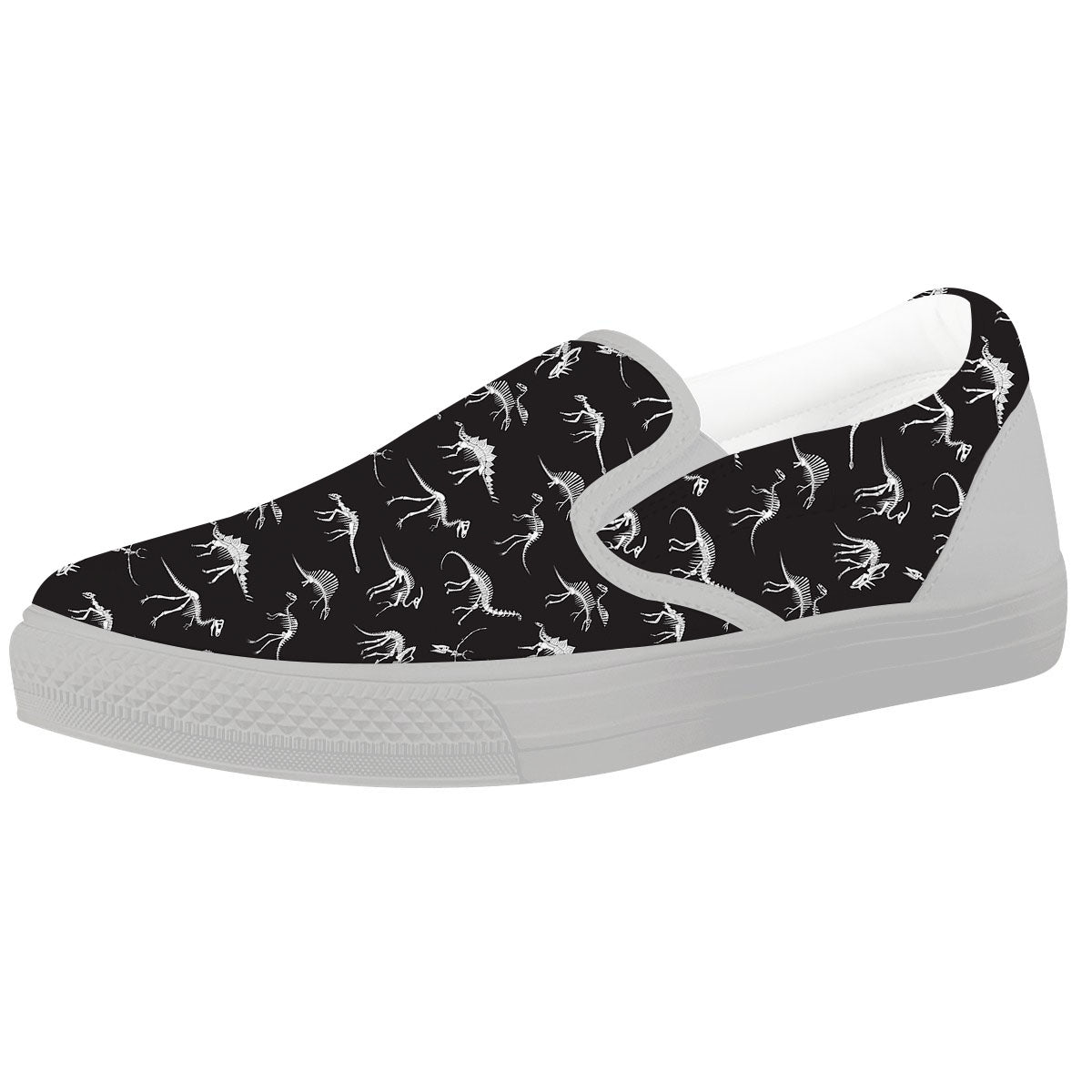 Fossil Dino Skeleton Print Pattern White Slip On Shoes-grizzshop