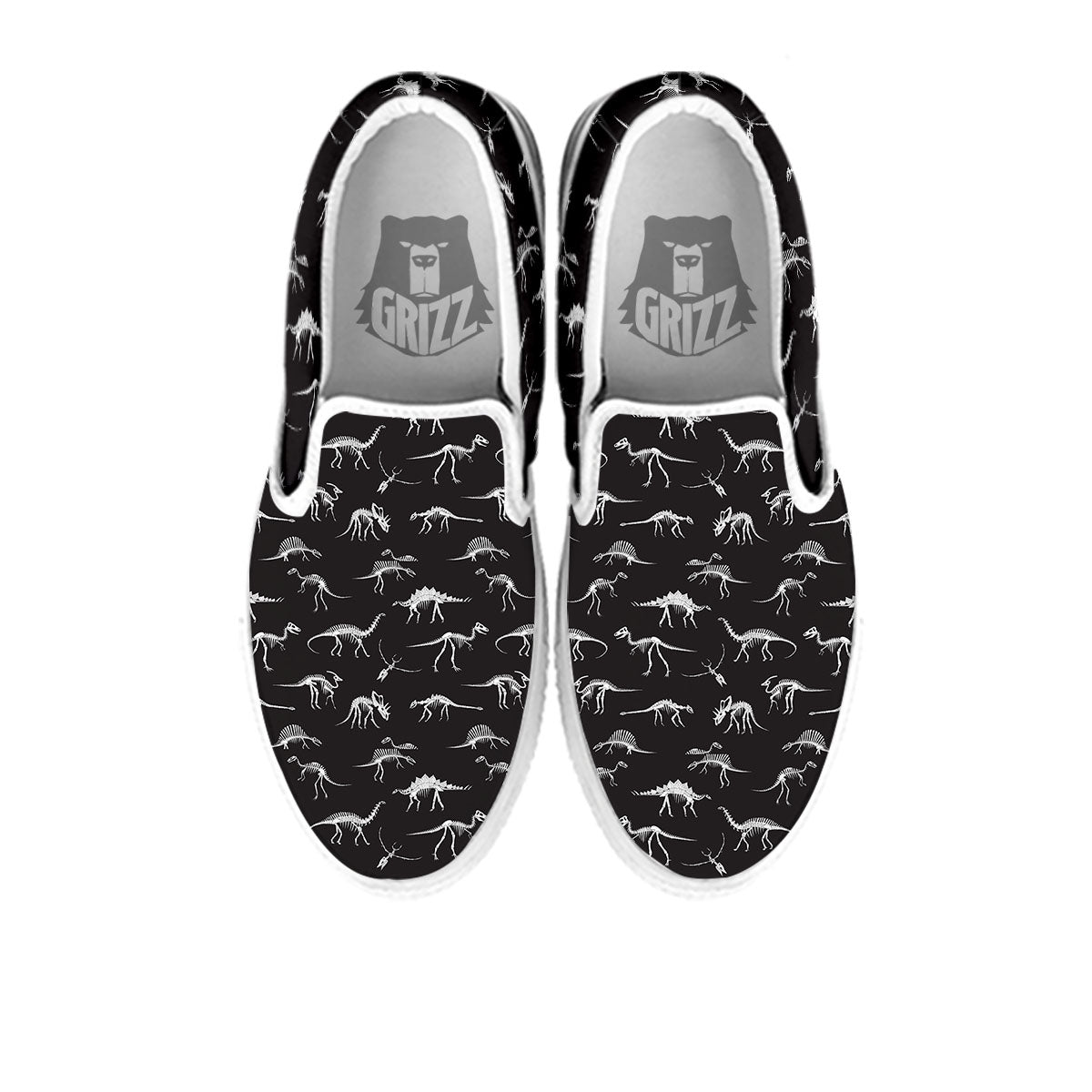 Fossil Dino Skeleton Print Pattern White Slip On Shoes-grizzshop