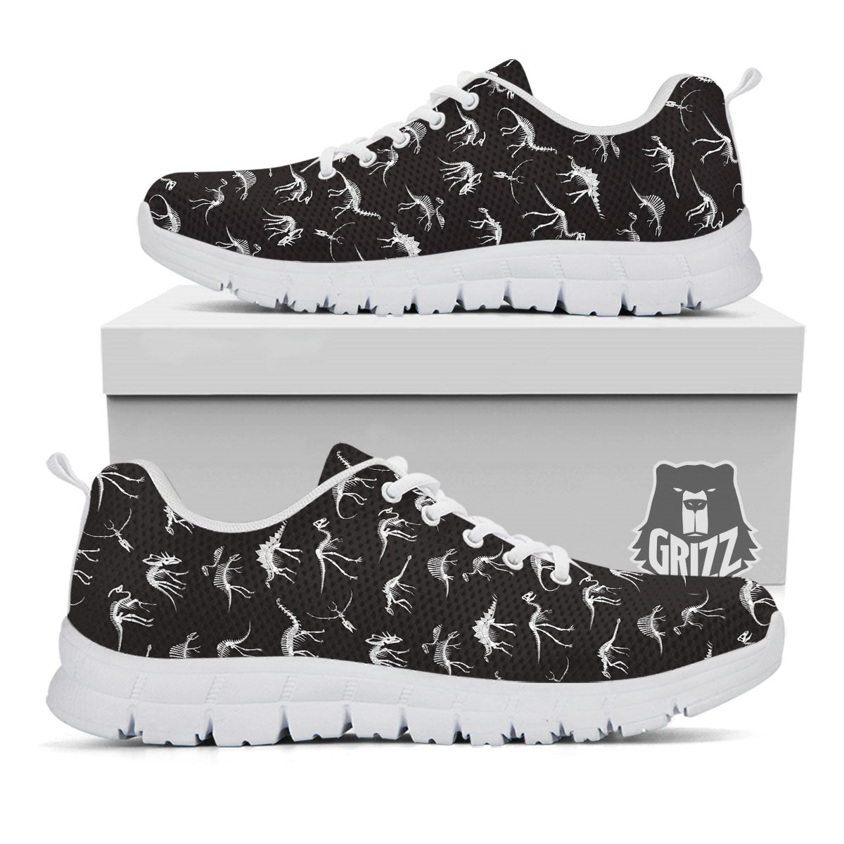 Fossil Dino Skeleton Print Pattern White Sneaker-grizzshop