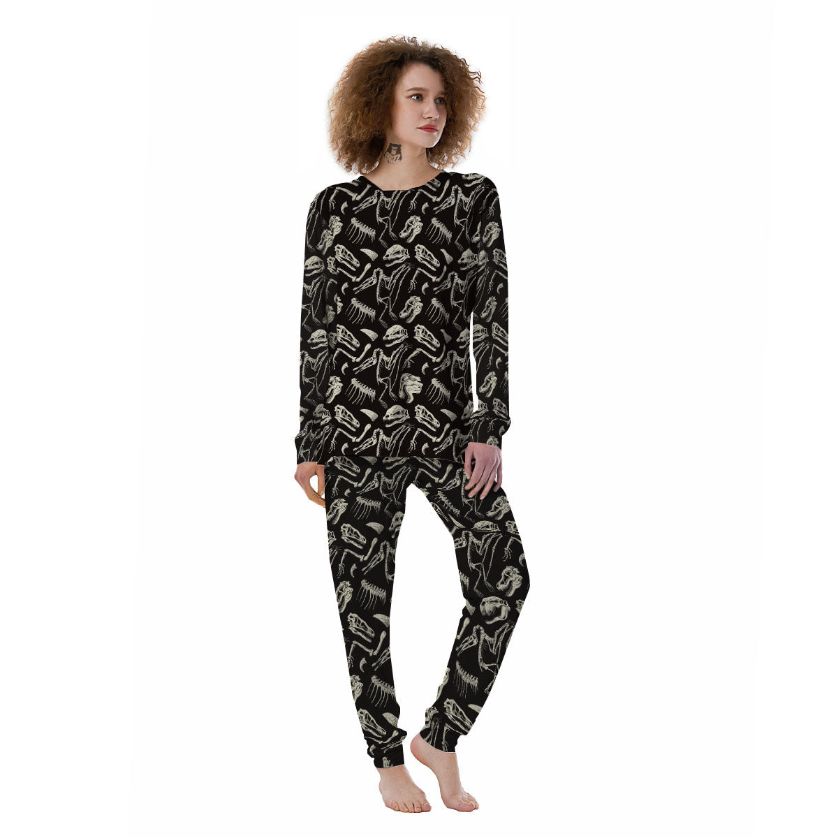 Fossil Dinosaur Monochrome Print Pattern Women's Pajamas-grizzshop