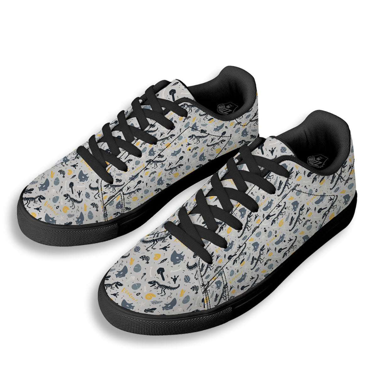 Fossil Dinosaur Print Pattern Black Low Top Sneakers-grizzshop