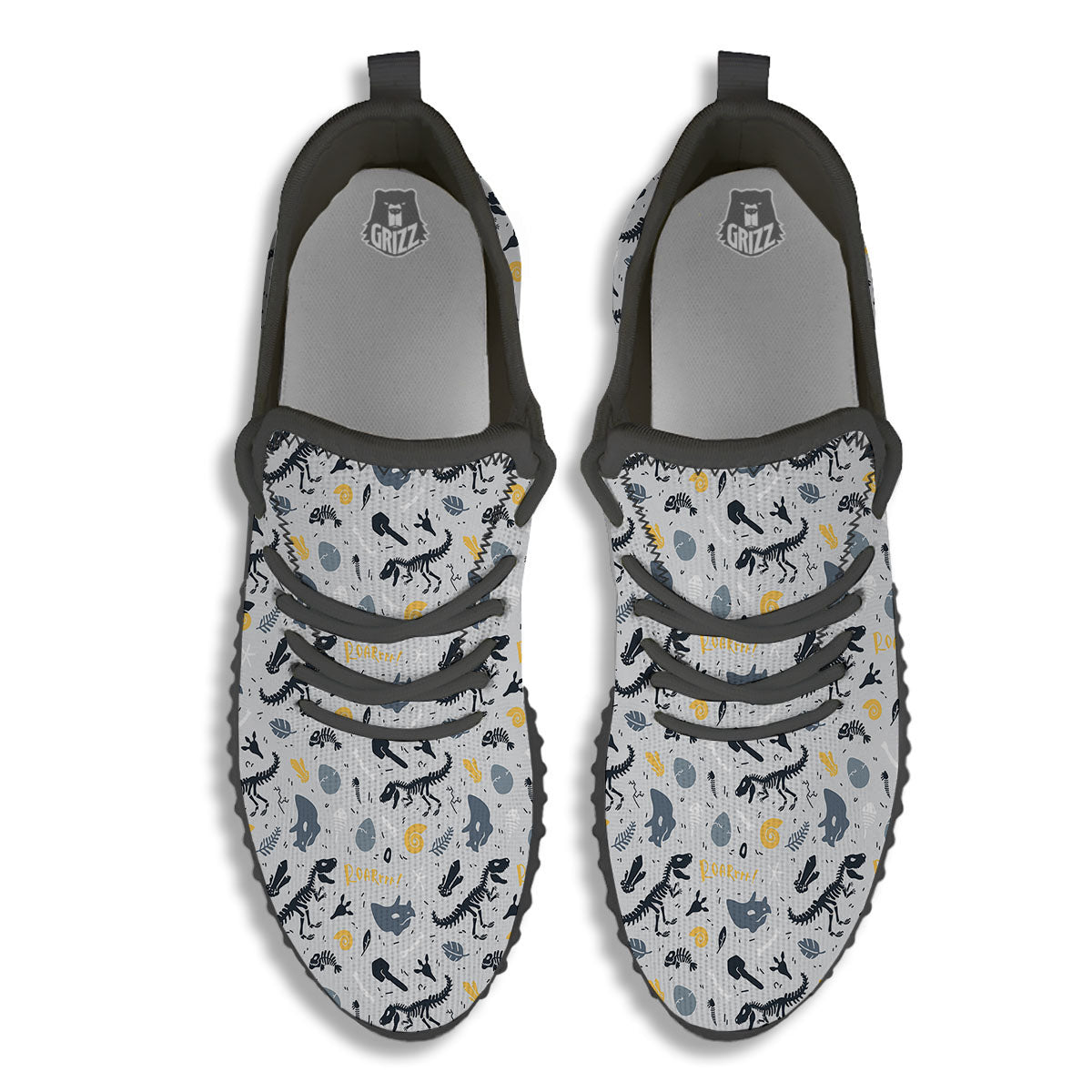 Fossil Dinosaur Print Pattern Black Walking Shoes-grizzshop