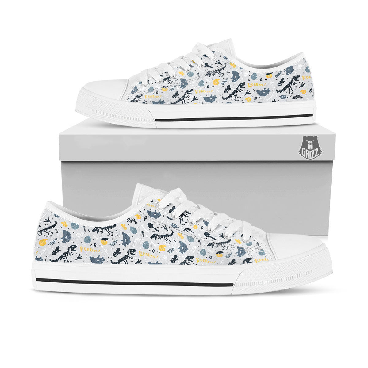 Fossil Dinosaur Print Pattern White Low Top Shoes-grizzshop