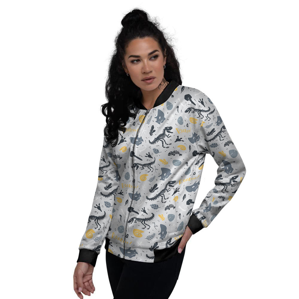 Fossil Dinosaur Print Pattern Women's Bomber Jacket-grizzshop