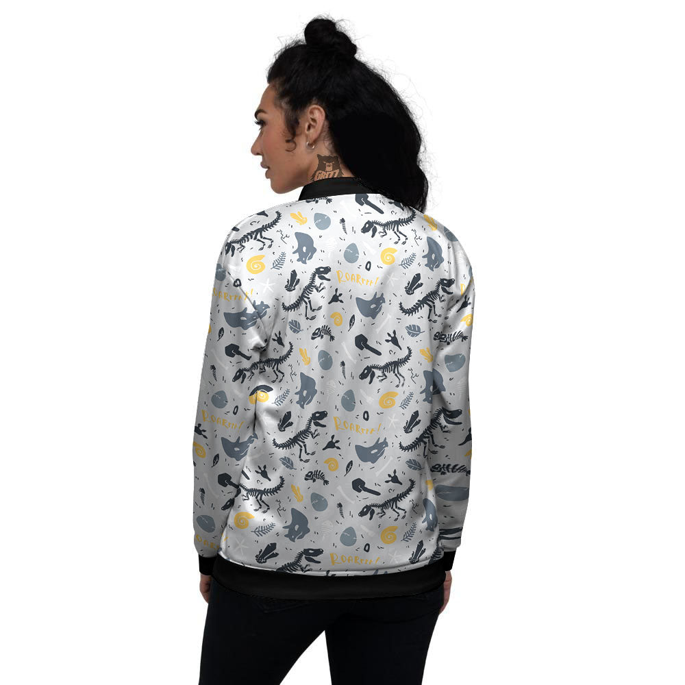 Fossil Dinosaur Print Pattern Women's Bomber Jacket-grizzshop
