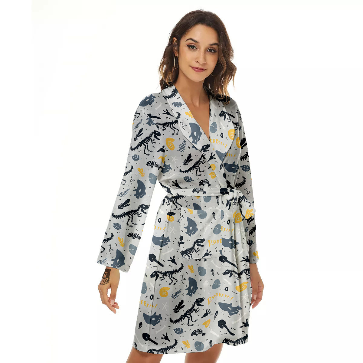 Fossil Dinosaur Print Pattern Women's Robe-grizzshop