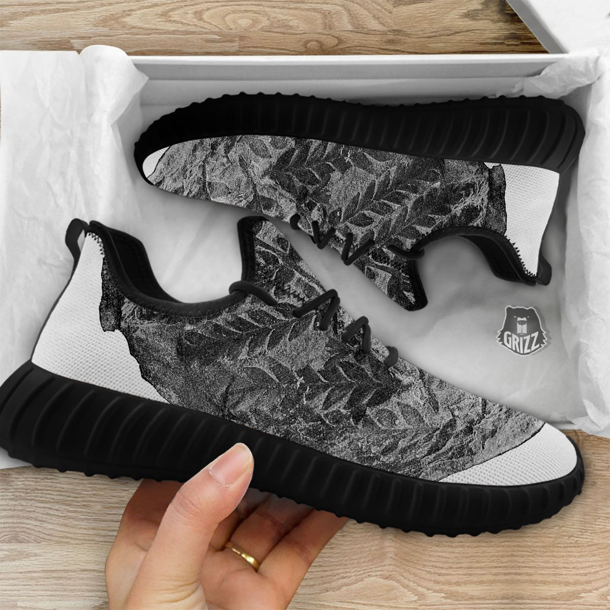 Fossil Fern Print Black Walking Shoes-grizzshop