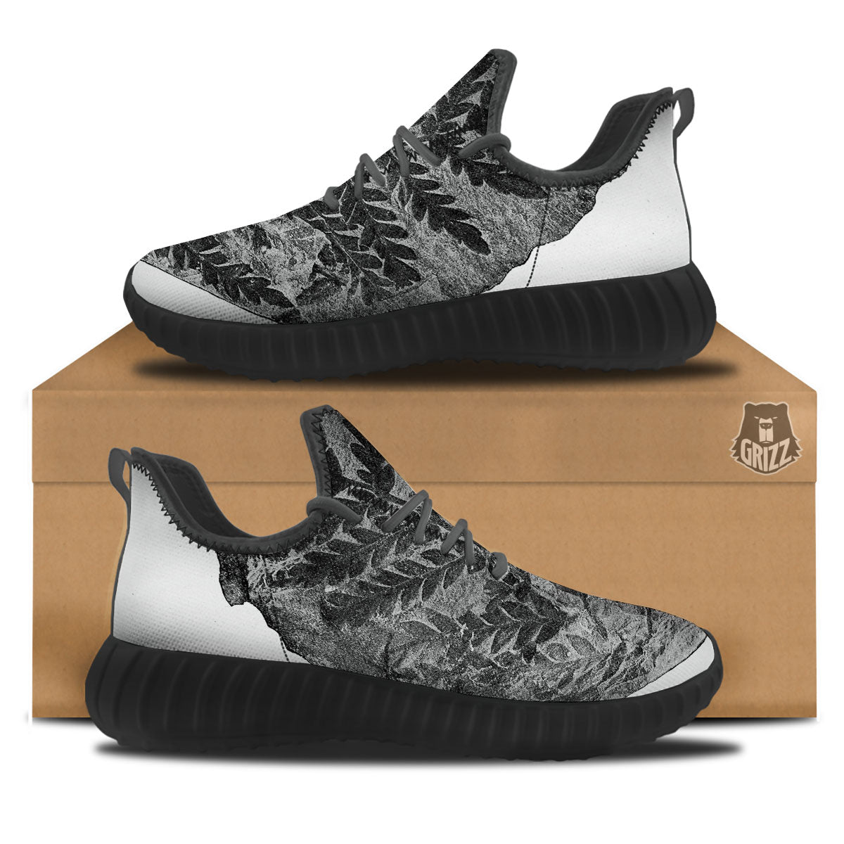 Fossil Fern Print Black Walking Shoes-grizzshop