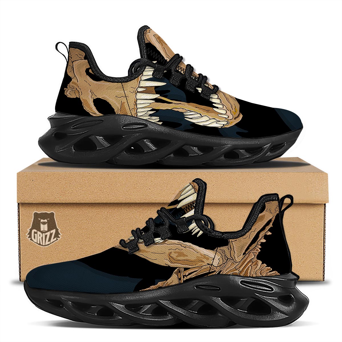 Fossil T-Rex Print Black Running Shoes-grizzshop