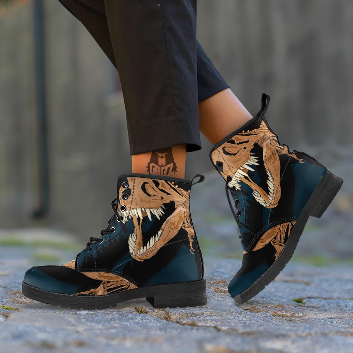 Fossil T-Rex Print Leather Boots-grizzshop