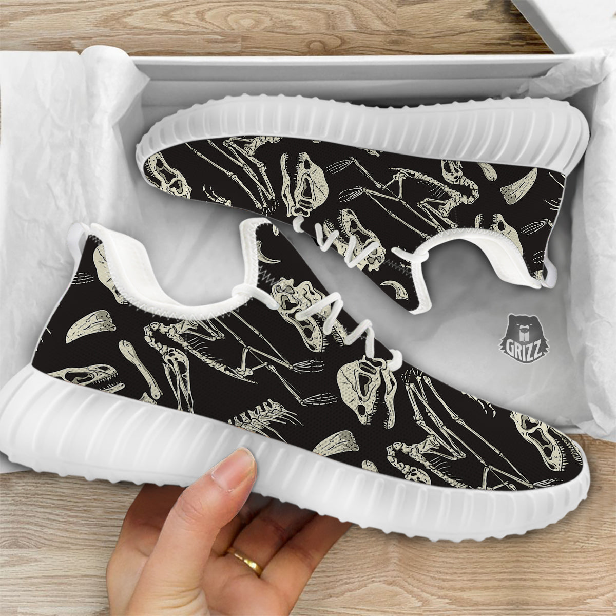 Fossil Tyrannosaurus Dino Print Pattern White Walking Shoes-grizzshop