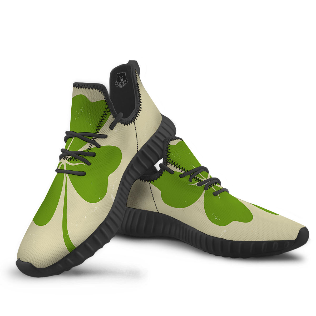 Four Leaf Clovers Irish Print Black Walking Shoes-grizzshop