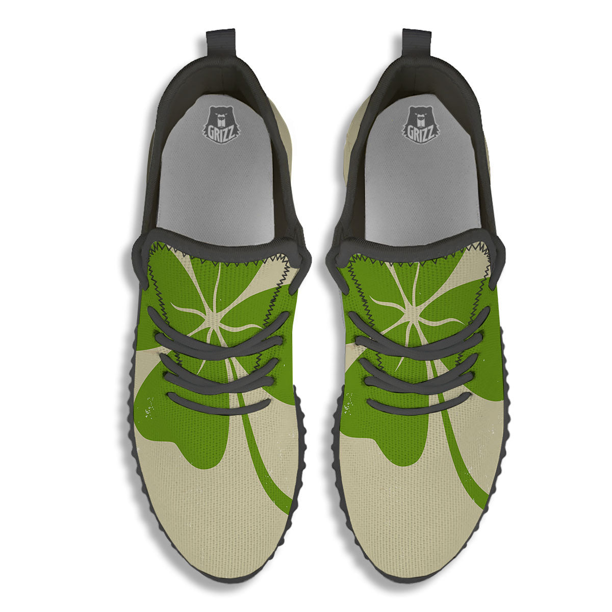 Four Leaf Clovers Irish Print Black Walking Shoes-grizzshop