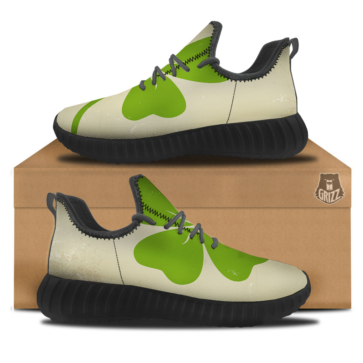 Four Leaf Clovers Irish Print Black Walking Shoes-grizzshop