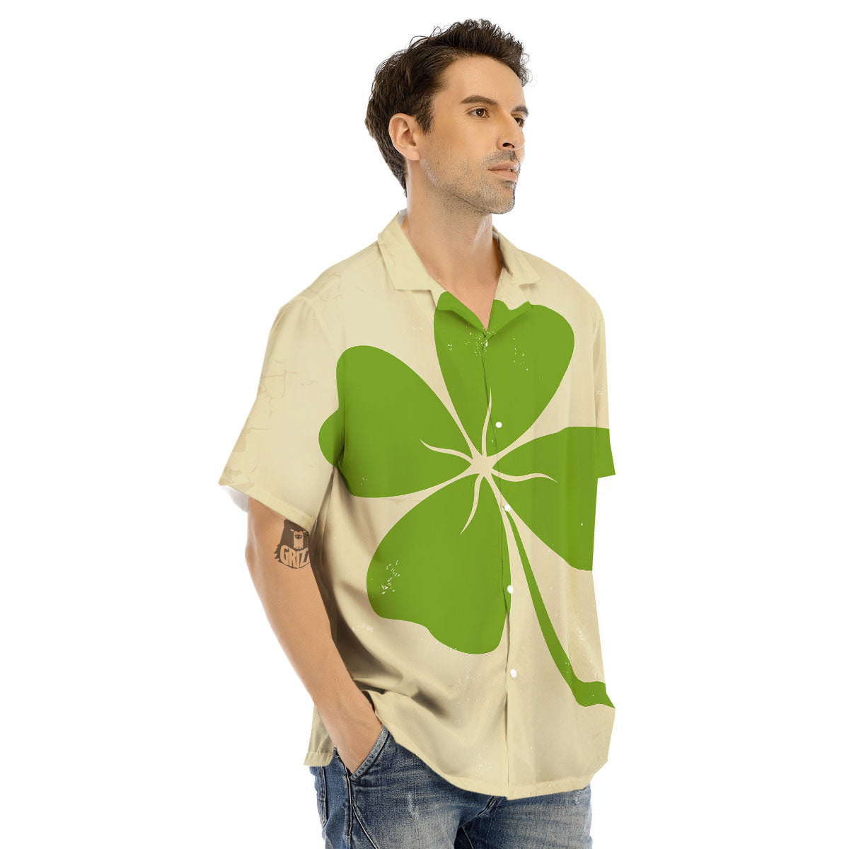 Four Leaf Clovers Irish Print Men's Hawaiian Shirt-grizzshop