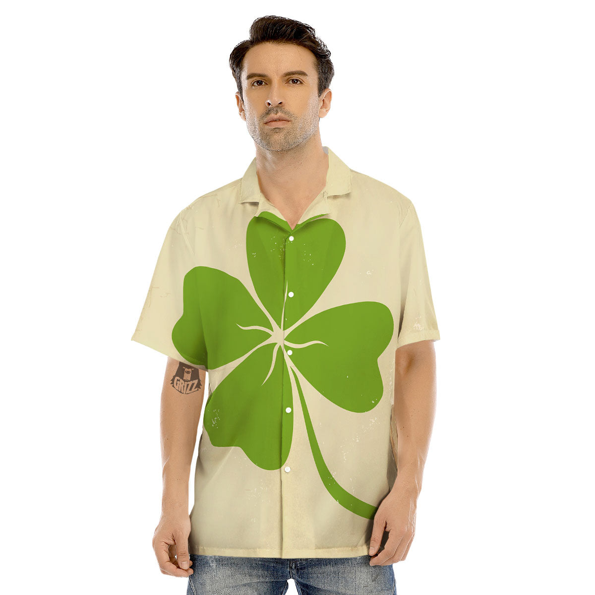 Four Leaf Clovers Irish Print Men's Hawaiian Shirt-grizzshop