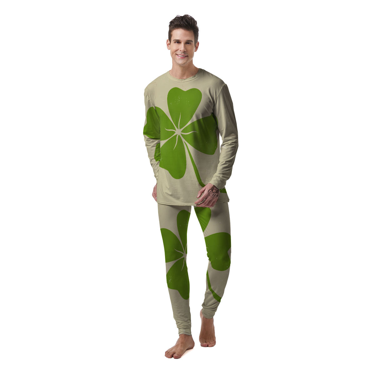 Four Leaf Clovers Irish Print Men's Pajamas-grizzshop