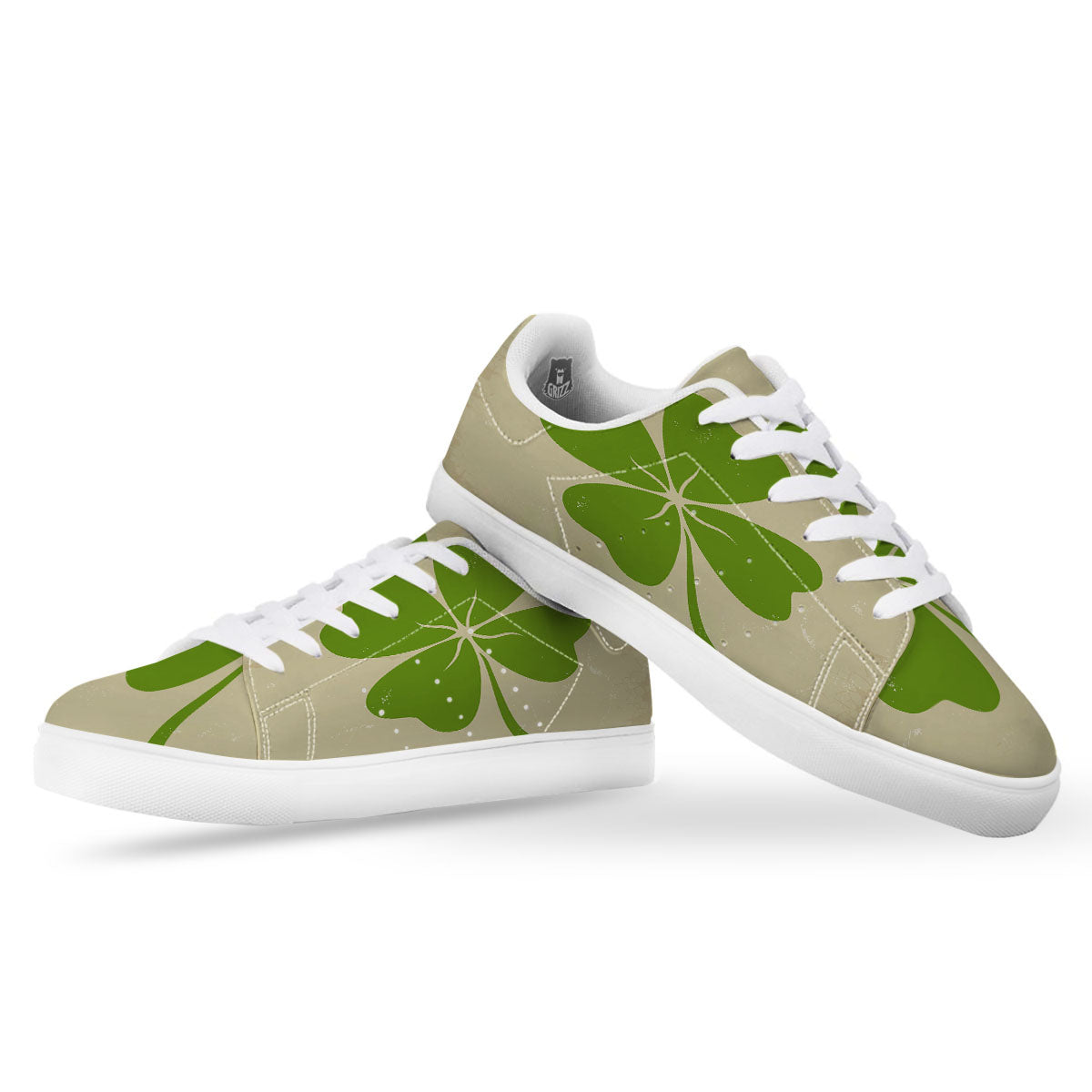 Four Leaf Clovers Irish Print White Low Top Sneakers-grizzshop