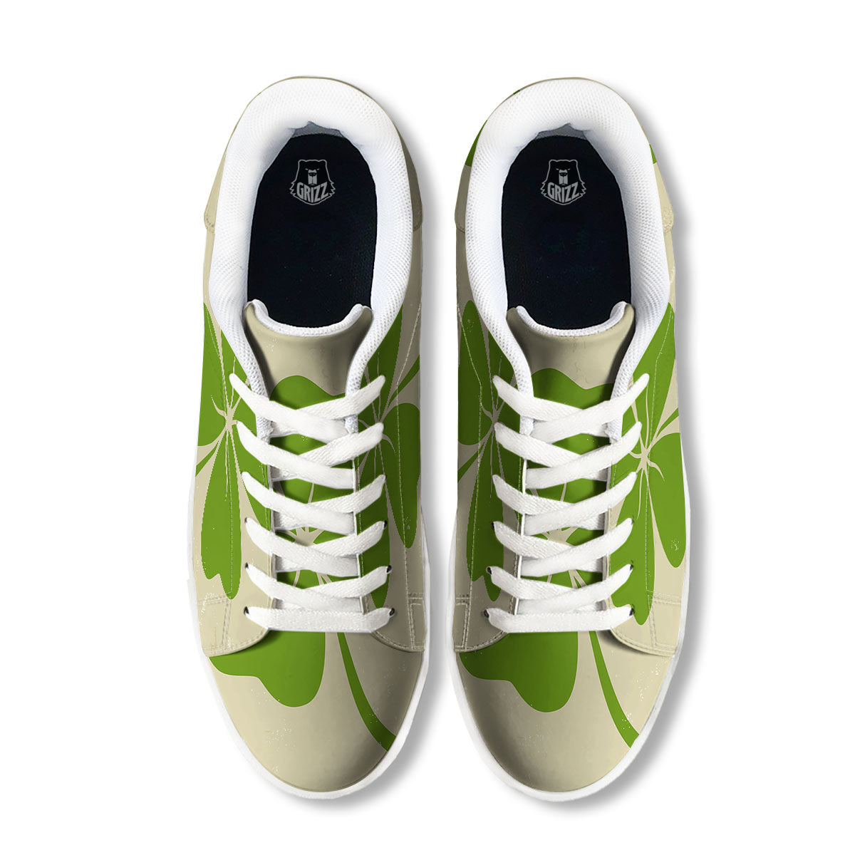 Four Leaf Clovers Irish Print White Low Top Sneakers-grizzshop