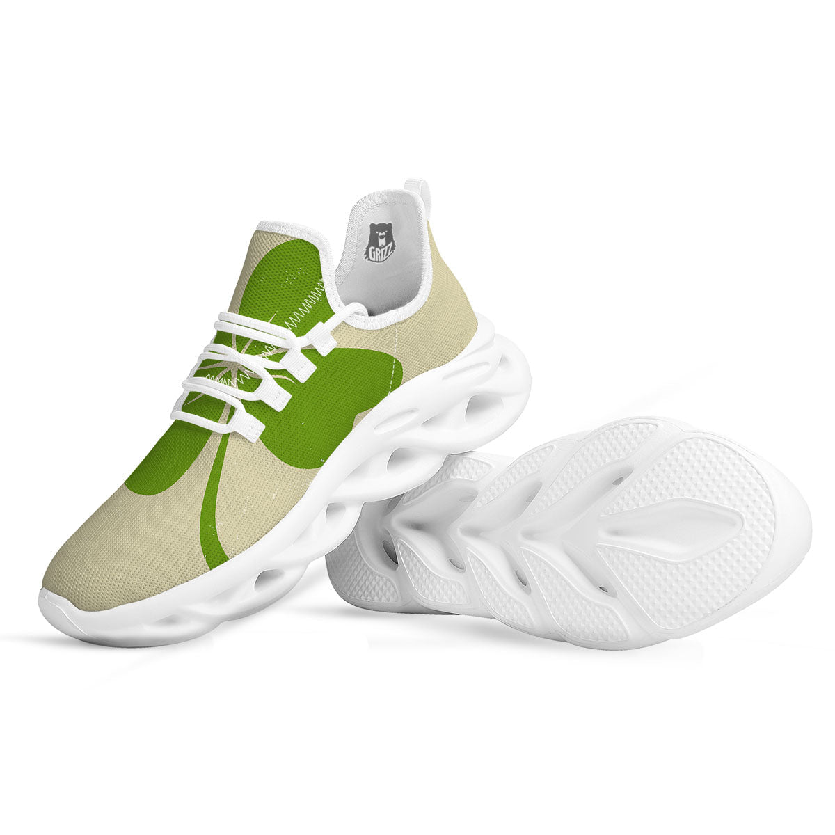 Four Leaf Clovers Irish Print White Running Shoes-grizzshop