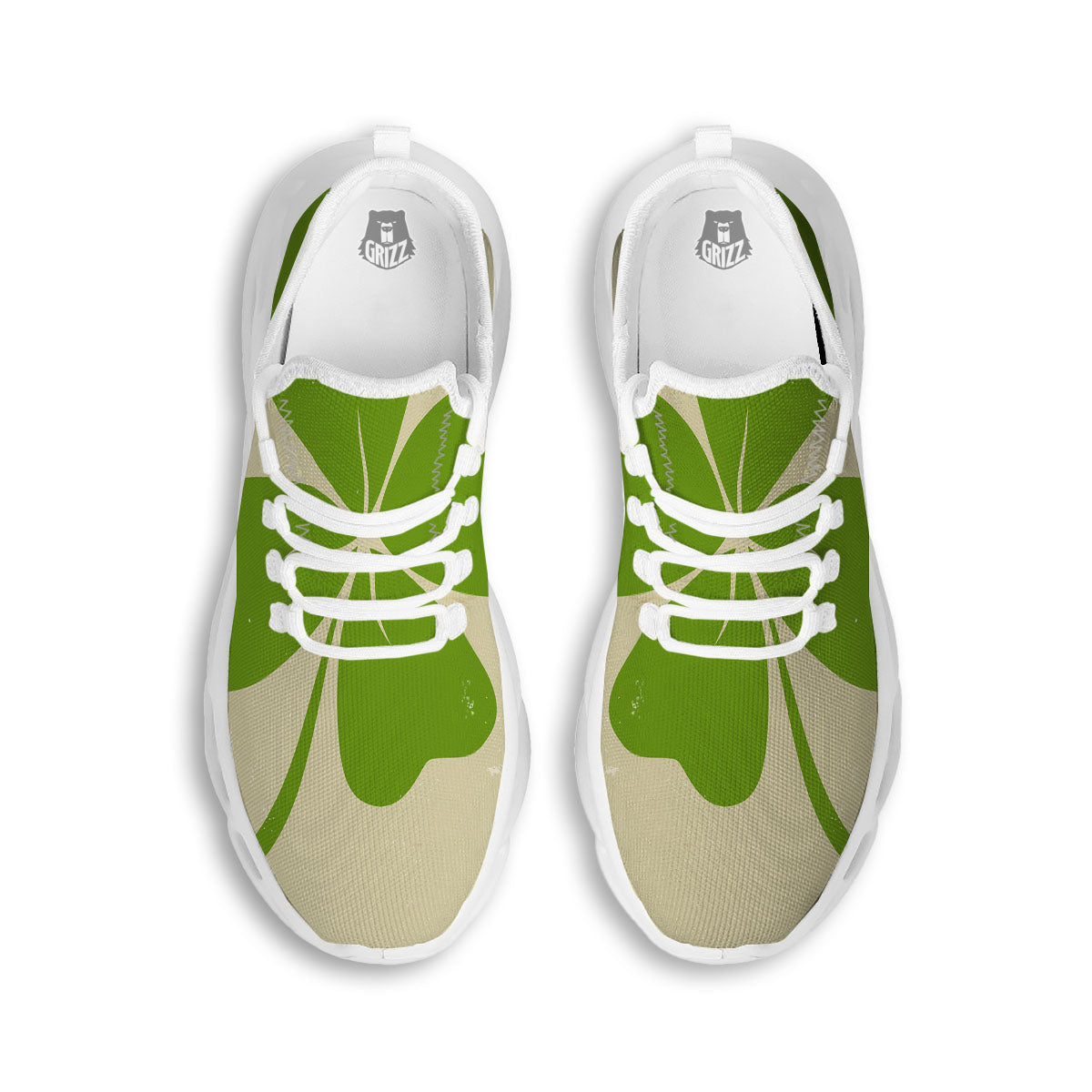 Four Leaf Clovers Irish Print White Running Shoes-grizzshop