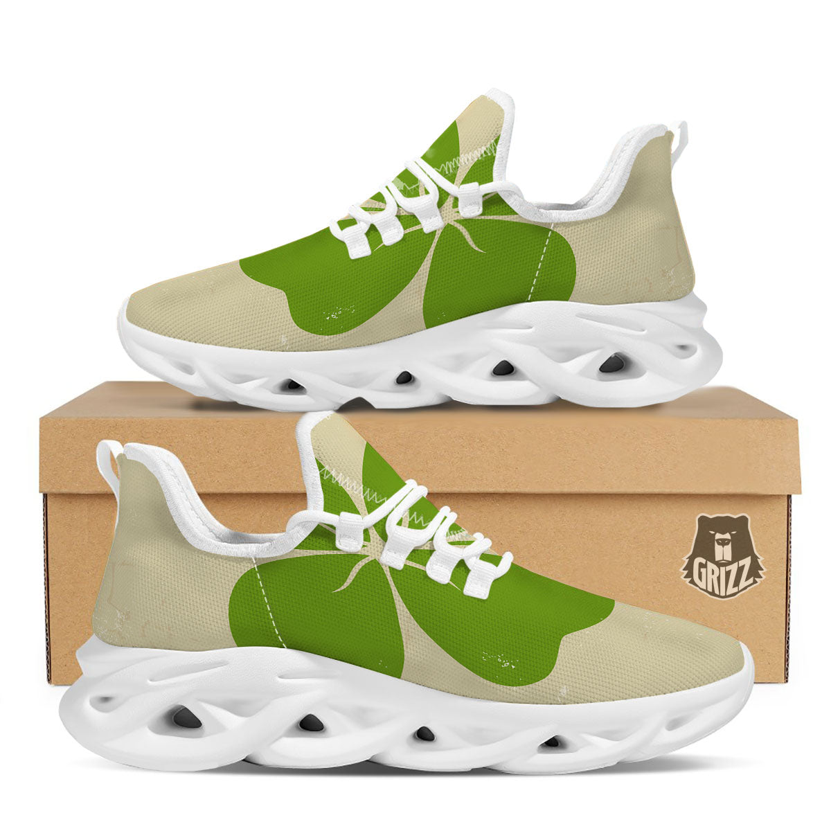 Four Leaf Clovers Irish Print White Running Shoes-grizzshop
